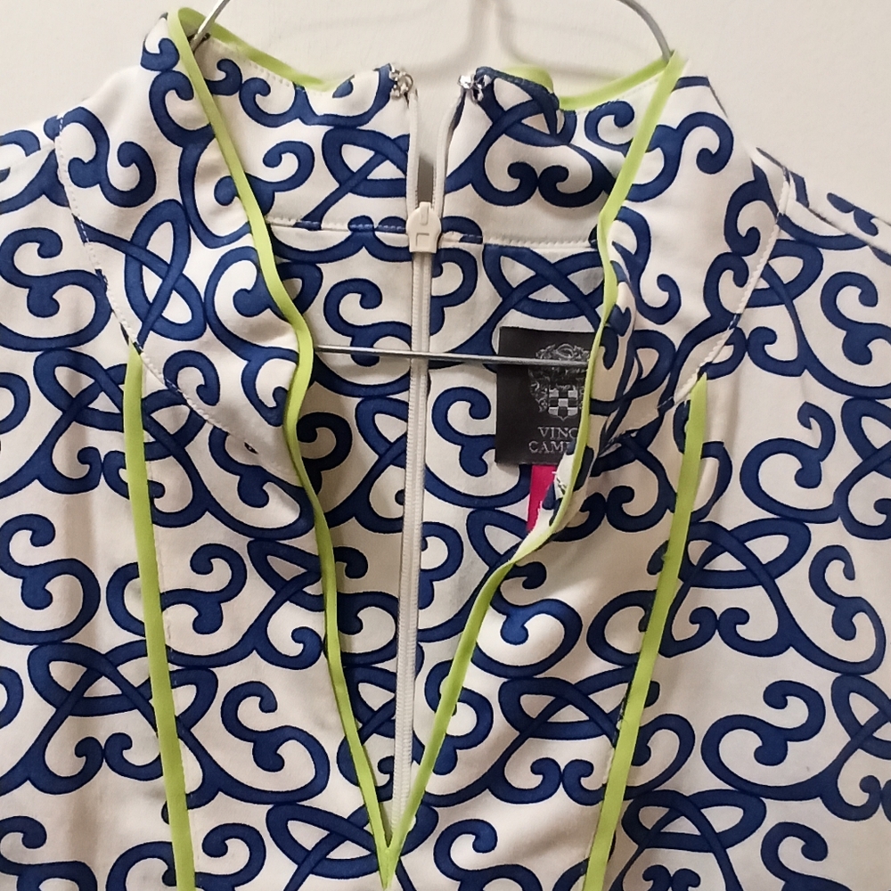Vince Camuto Navy Blue White Print Sleeveless Cotton Dress Size 6 - Picture 4 of 16